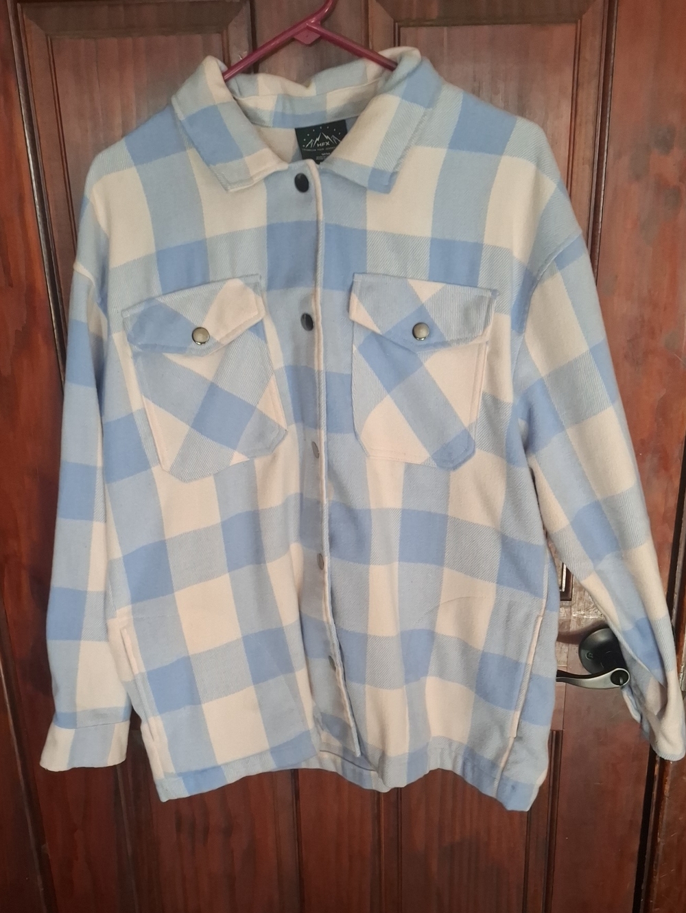 Women's Light Blue & Cream Plaid Utility Shacket